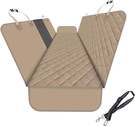 Dog Back Seat Cover Protector for Cars SUV and Trucks with Mesh Window, Scratchproof Nonslip and Waterproof Material Upgraded Version with Dog Leash(Dark Khaki)