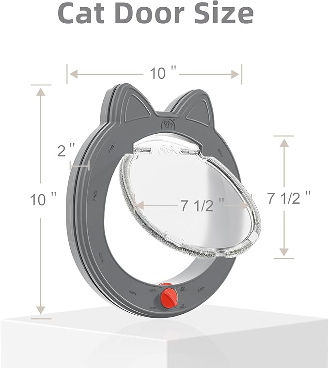 Cat Door with 4 Way Lock,Weatherproof Pet Door for Interior or Exterior Doors, Easy to Install. Grey.