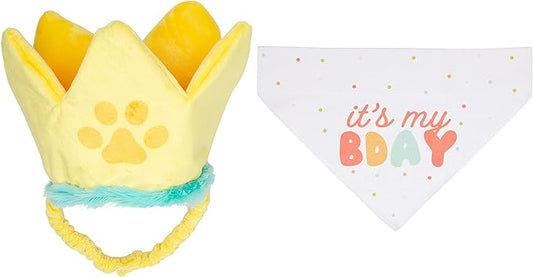 Pearhead Happy Barkday M/L Bandana Hat Set, Pet Birthday Gift, Dog Birthday Party Accessories, Party Hat and Bandana for Dogs, Pet Owner Must Have Accessories, Medium/Large