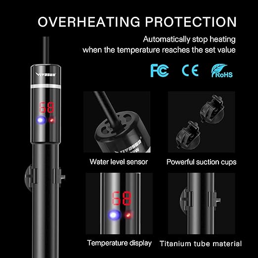 VIVOSUN Submersible Aquarium Heater with Thermometer Combination, 50W Titanium Fish Tank Heaters with Intelligent LED Temperature Display and External Temperature Controller