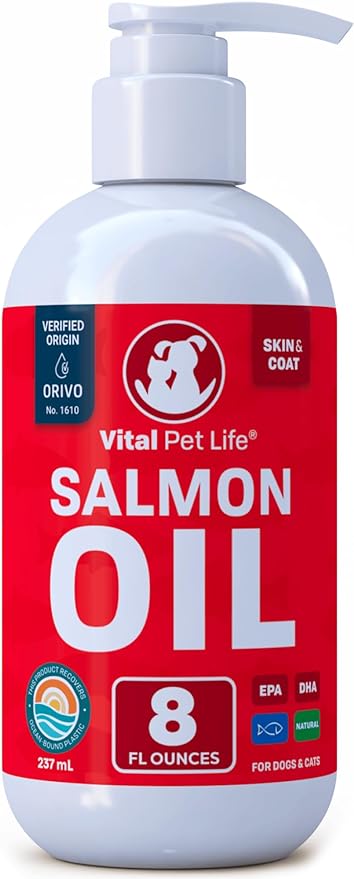 Salmon Oil for Dogs & Cats - Healthy Skin & Coat, Fish Oil, Omega 3 EPA DHA, Liquid Food Supplement for Pets, All Natural, Supports Joint & Bone Health, Natural Allergy & Inflammation Defense, 8 oz