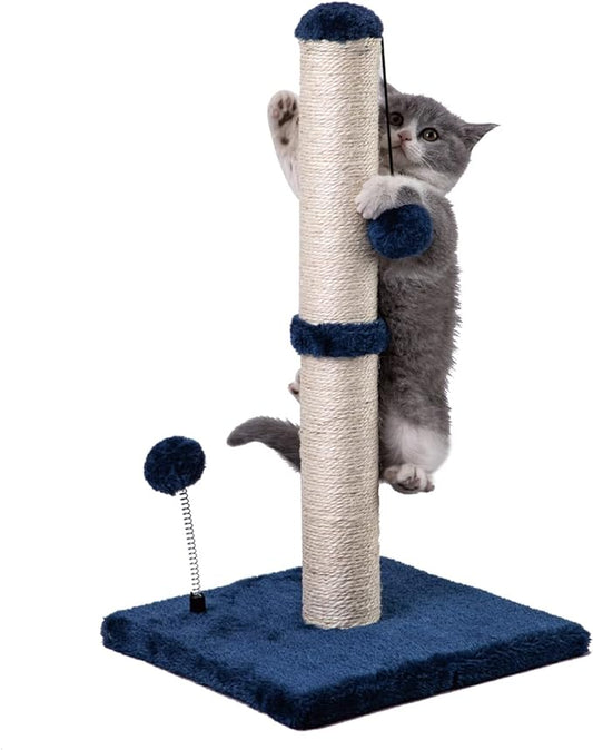 Cat Scratching Post Premium Basics Kitten Scratcher Sisal Scratch Posts with Hanging Ball 22 in for Kittens or Smaller Cats (22 inches for Kitten, Navy)