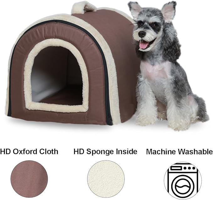 ANPPEX Dog House Indoor,2 in 1 Washable Covered Dog Bed,Insulated Cozy Dog Igloo Cave,2XL Size for Large Dogs,Brown