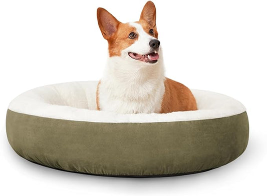 Love's cabin Round Donut Cat and Dog Cushion Bed, 25in Pet Bed for Small or Medium Dogs, Anti-Slip & Water-Resistant Bottom, Soft Durable Fabric Pet Beds, Washable Calming Cat & Dog Bed Olive Green