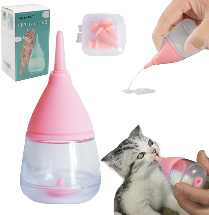 Kitten Bottles for Nursing,Puppy Bottles for Nursing Puppy Milk, Anti-Choking Puppy Feeder Design,with 3pcs Replaceable and Reusable Silicone Nipples for Feeding Newborn Pets (Pink, 40ml+3pcs)