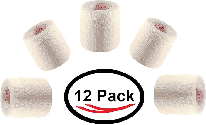 2 Inch Vet Wrap Tape Bulk (White) (Pack of 12) Self Adhesive Adherent Adhering Flex Bandage Grip Roll for Dog Cat Pet Horse