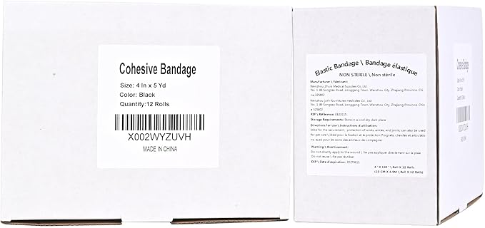Cohesive Bandage Tape, Self Adherent Vet Wrap, Flexible Athletic Self Adhesive Bandage Wrap 4 Inch, 12 Rolls (Black)