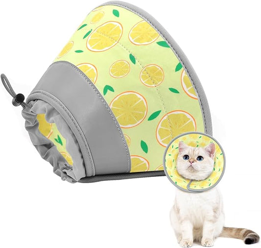 Cat Cone, Adjustable Cat Cone Collar Soft to Stop Licking, Foldable Cute Cat Cone Alternative, Water Resistant Neck Cone for Cats, Lightweight Cat Recovery E Collar for Cat Kitten（Yellow, S