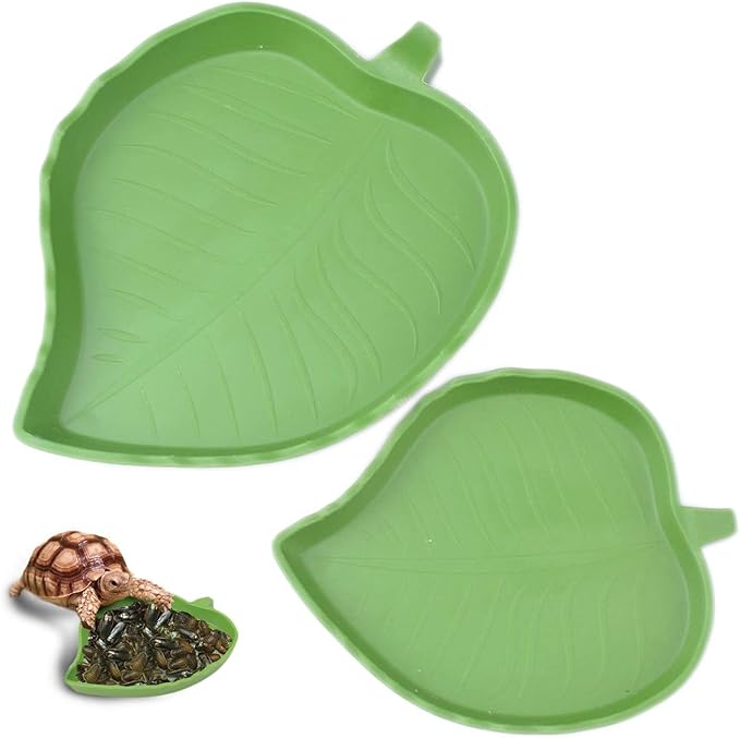 2 pack Leaf Reptile Food and Water Bowl for Pet Aquarium Ornament Terrarium Dish Plate Lizards Tortoises or Small Reptiles