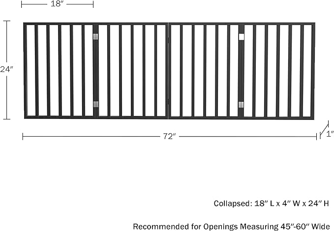 Indoor Pet Gate - 4-Panel Folding Dog Gate for Stairs or Doorways - 72x24-Inch Freestanding Pet Fence for Cats and Dogs by PETMAKER (Black)