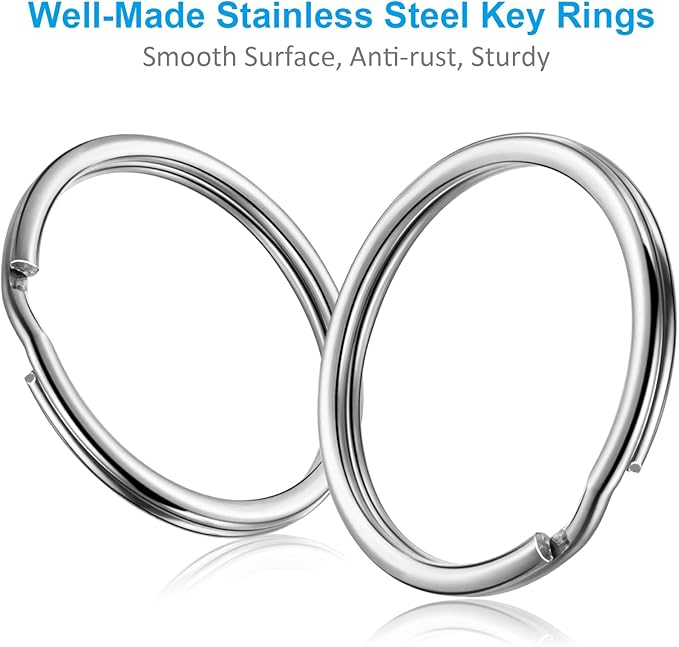 Split Key Ring Circle Assorted, Round Keyring Durable 5 Sizes (1/2 inch, 3/4 inch,1 inch, 1.25 inch, 1.38 inch)