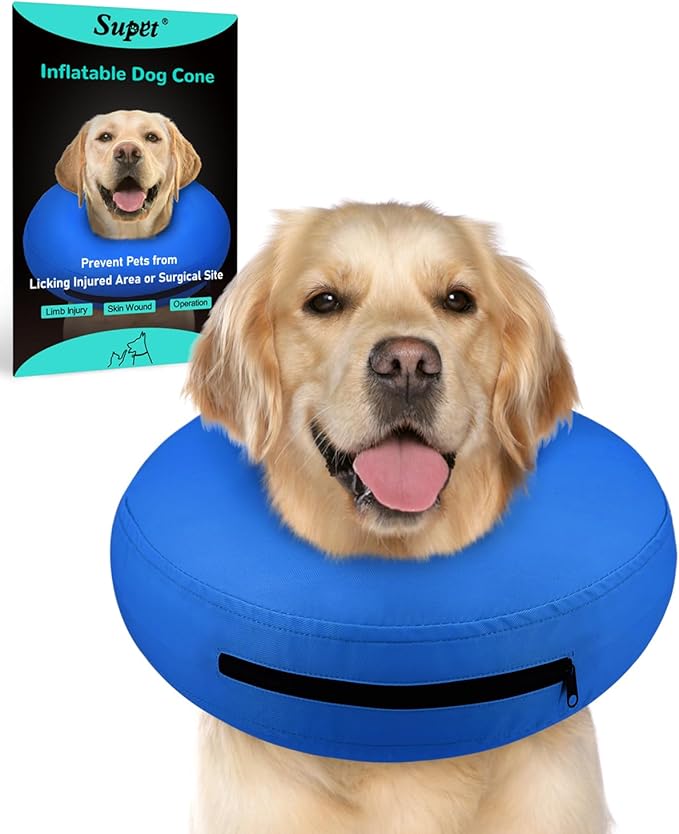 Supet Inflatable Dog Cone Collar Alternative after Surgery, Dog Neck Donut Collar Recovery E Collar to Stop Licking, Soft Dog Cone for Medium Large Dogs