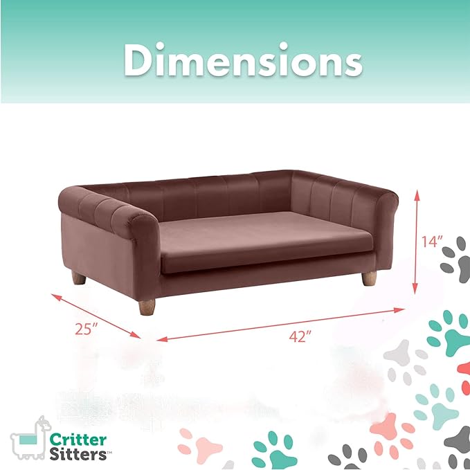 Critter Sitters 42-In. Elegant Brown Faux-Velvet Rectangle Pet Bed for Medium and Large Dogs, Durable Elevated Dog Sofa Bed, Comfortable Dog Couch, Modern and Stylish Dog Sofa for Large Dogs