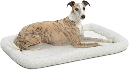 MidWest Homes for Pets Bolster Dog Bed w/ Comfortable Bolster | Ideal for Intermediate Dog Breeds & Fits a 36-Inch Dog Crate | Easy Maintenance Machine Wash & Dry, 36.0"x 23.0"x 2.6", White Fleece