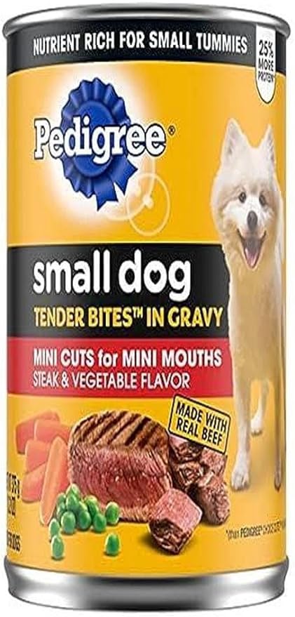 Pedigree Small Dog Tender Bites in Gravy, Steak & Vegetable Flavor Canned Wet Dog Food, (Pack of 12) 13.2 oz. Cans