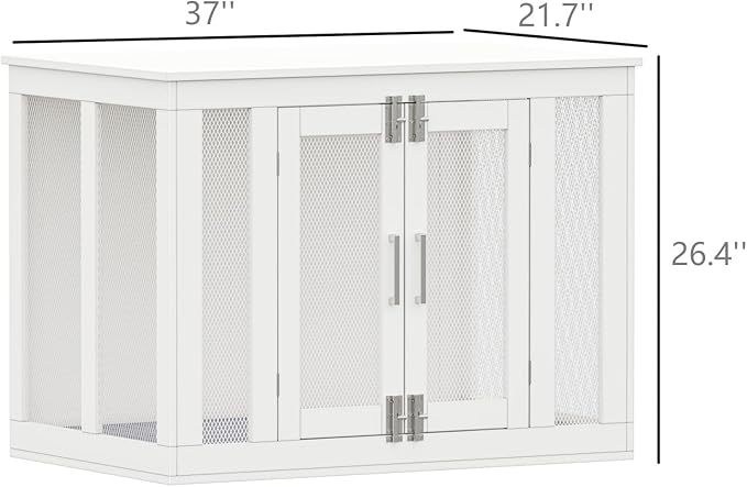 Irontar Dog Crate Furniture with Cushion, Double-Door Dog Crate for Small to Large Dogs, Wooden Dog Kennel Table, End Table Dog House Furniture, Dog Cage Indoor, White MGW001W