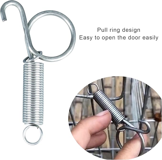 Dong Huang 4pcs 75mm Metal Finger Spring Latch Hook, One-Handed Cage Door Spring Hooks, Large Cages Lock for Fixing Pet Cage Door,Bunnies, Rodents, Hamsters, Squirrels, Birds Cages Hook