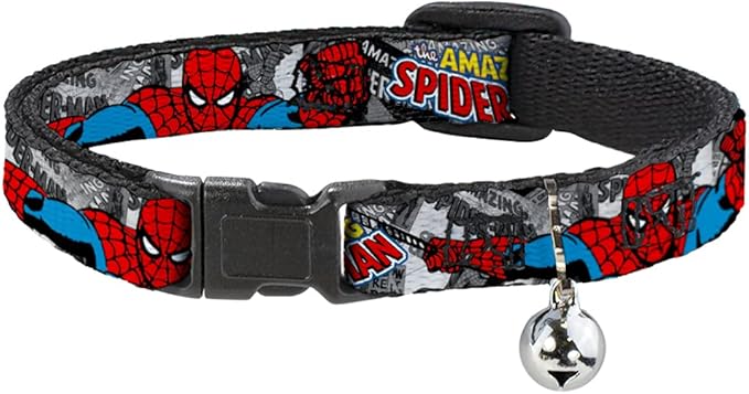 Buckle-Down Cat Collar Breakaway The Amazing Spider Man Stacked Comic Books Action Poses 8 to 12 Inches 0.5 Inch Wide