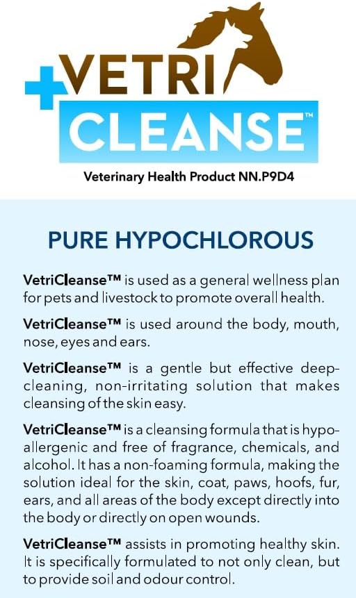 VetriCleanse Pet Itch Relief & Wound Care Spray with Hypochlorous Acid - Skin + Coat Care - Dog & Cat Deodorizer, Eye Cleaner & Ear Cleaner for All Animals - 225ml