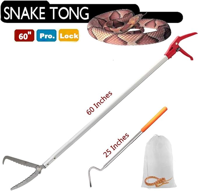 Snake Tong Rattle Snake Reptile Catcher Grabber,with Wide Jaw and Comfortable Grip Handle, Handling Tool Equipped with Snake Hook and Bagging,More Professional