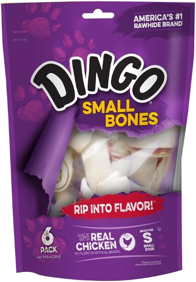 Dingo Small Bones, Rawhide for Dogs, Made with Real Chicken, 36 Count (1 CASE of 6 Packs of 6 PER Pack)