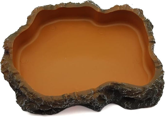 Reptile Water Dish,Resin Reptile Rock Food Feeder Bowl, Water and Food Bowl,Terrarium Decor for Leopard Gecko, Lizard,Spider,Turtle,Scorpion, Chameleon,Hermit Crabs (L, Orange)