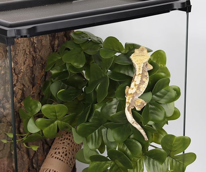 Reptile Plants for Terrarium, Amphibian Habitat Decor Artificial Hanging Plants with Suction Cup - Fake Shamrock