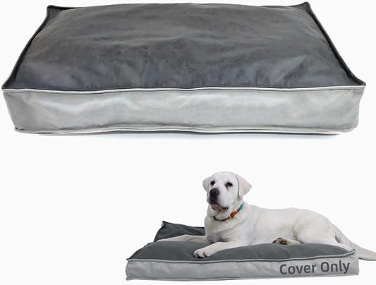 Dog Bed Covers Replacement Washable, Scratch Resistant Soft Faux Leather Dog Bed Cover with Zipper 48" L x 36" W x 4" H, Cover Only