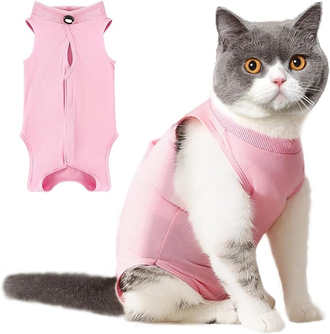 Cat Recovery Suit for Spay Abdominal Wounds, Kitten Onesie Bodysuit for Cats After Surgery, Cat Surgery Recovery Suit Female Cone of Shame Alternative for Cats Anti Licking (Pink,M)