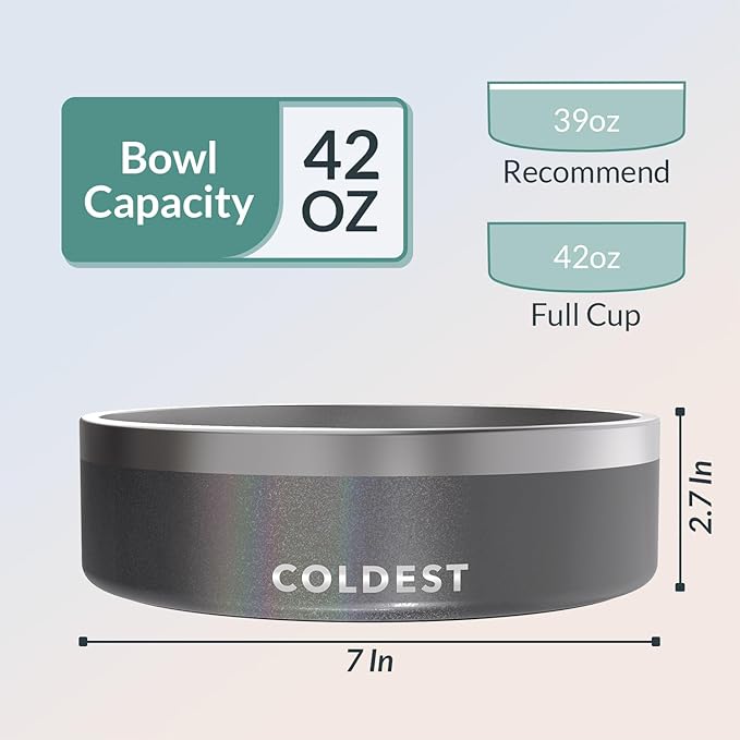 Coldest Dog Bowl - Anti Rust Metal & Non Slip Dog Bowls Large, Spill Proof Heavy Duty 3 Layers Insulated Dog Bowl - Food and Water Bowl for Dogs, Cats & Pets, Dishwasher Safe (42 oz, Stardust Glitter)