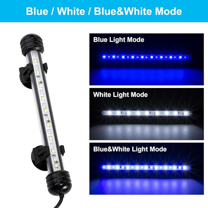 4W 7.5inch Submersible Aquarium Light Underwater Fish Tank Light LED Aquarium Light Bar with Timer Auto On/Off and Dimmer Adjustable Brightness, 1 Yr Warranty