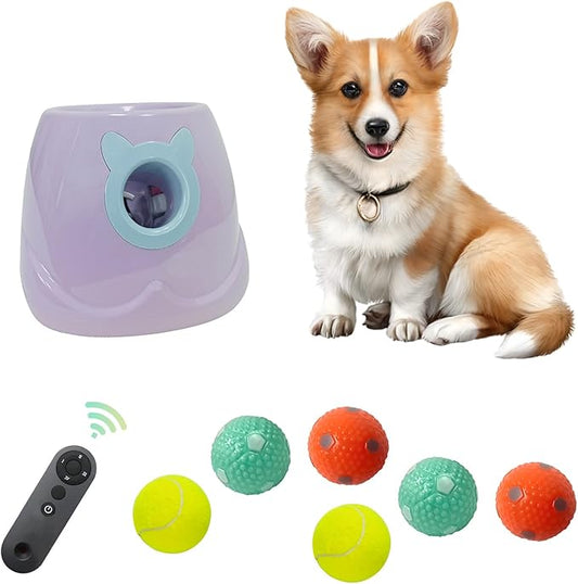 Automatic Dog Ball Launcher Interactive Puppy Pet Ball Indoor Thrower Machine for Small and Medium Size Dogs, 3 Balls Included (2 inch) (Purple, Remote)