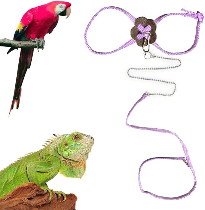 Adjustable Reptile Lizard Harness Leash,Turtle Lizard Pet Traction Belt Bearded Dragon Accessories Soft Small Pet Animal Harness Rope,1.2M (Purple)