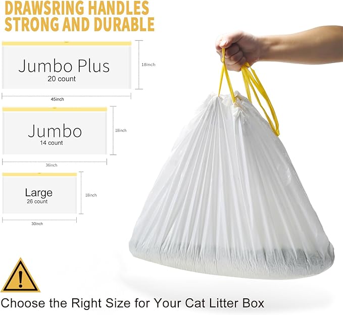 KONE Cat Litter Box Liners Jumbo 45 x 18 inch Heavy Duty Drawstring Bags 20 Count