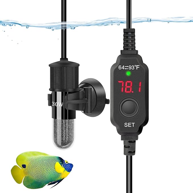 Adjustable Mini Aquarium Heater 0.5/1/2/3 Gallon Submersible Small Fish Tank Heater 10W/20W/30W Digital Display Thermostat External Temperature Controller(30W)