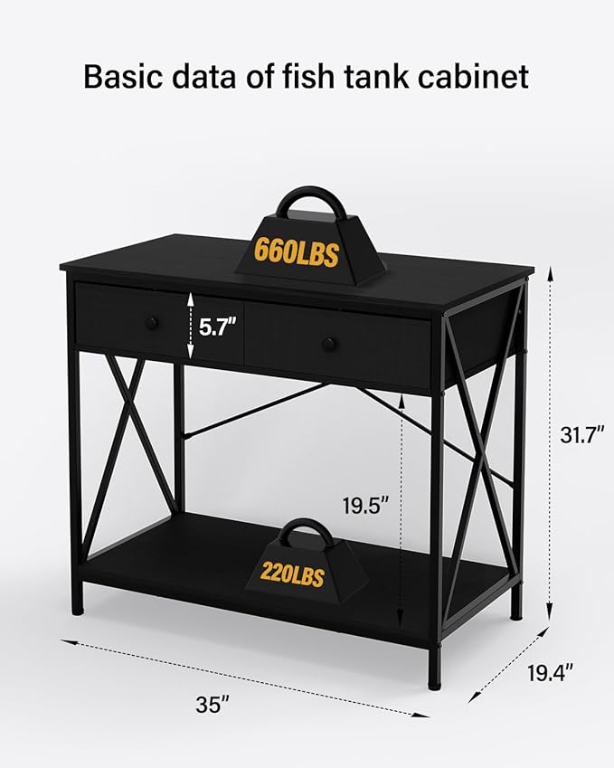 FILKO Aquarium Stand 40-50 Gallon, Metal Gallon Fish Tank Stands with Accessories Storage, Turtle/Reptile Terrariums Table,Breeder Tank Stand,Easy to Assemble(Tank not Included) (Black, 40 Gallon)