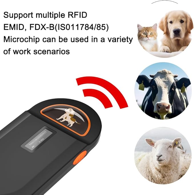 Pet Microchip Scanner, RFID Dog and Cat Microchip Reader, Supports EMID, FDX-B（ISO11784/11785）Microchips, for Animal Management