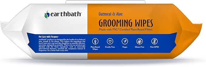 earthbath, Oatmeal & Aloe Grooming Wipes - Dog Wipes for Paws and Butt, Best Pet Wipes for Dogs & Cats, Helps Relieve Itchy & Dry Skin, Made in USA, Cruelty-Free - Vanilla & Almond 100 Count (1 Pack)