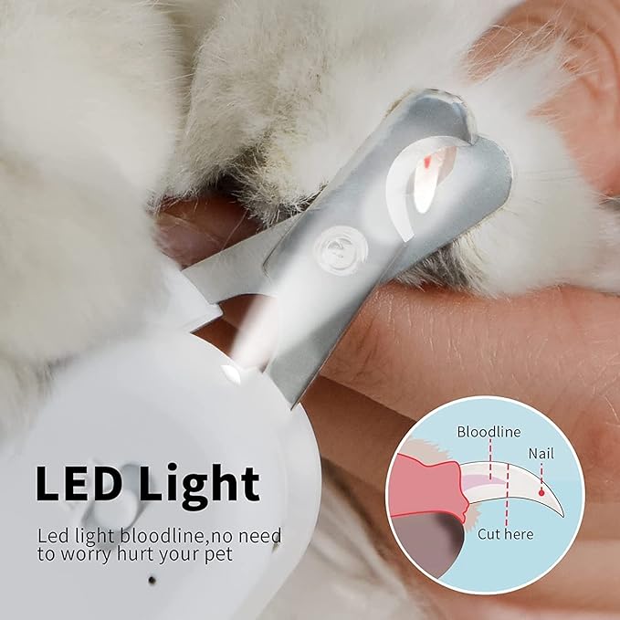 PAKEWAY Pet Nail Clipper with LED & -U-V Light, Cat Claw Trimmer with Ultra Bright LED Light for Nail Bloodline to Avoid Over Cutting, Sharp Angled Blade Grooming Tool for Dog Cat Rabbit Small Animals