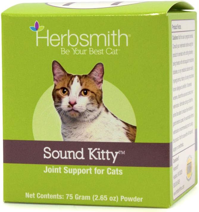 Herbsmith Sound Kitty – 5-in-1 Joint Care for Cats with Chondroitin, Glucosamine & MSM- Natural Joint Pain Relief for Cats – 75g