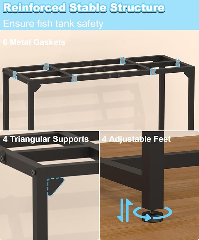 30 Gallon Fish Tank Stand, Upgraded Height Aquarium Stand Table with 2 Tiers Storage Shelf, Metal Reptile Breeder Turtle Terrarium Stand Rack for Home Office, 30" L x 12" W x 32.2" H, 660 LBS Capacity, Black