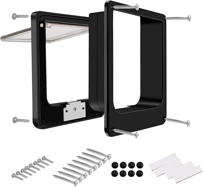 CEESC Cat Doors, Magnetic Pet Door with Rotary 4 Way Lock for Cats, Kitties and Kittens (Medium, Black)