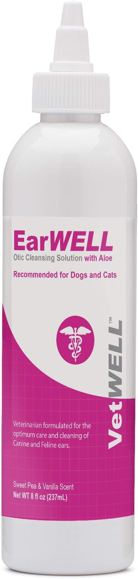 VetWELL Ear Cleaner for Dogs and Cats - Otic Rinse for Infections and Controlling Ear Infections and Odor in Pets - 8 oz (Sweet Pea Vanilla)