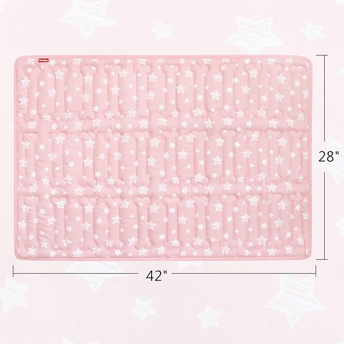 Dog Crate Mat (42" X 28"), Soft Dog Bed Mat with Cute Prints, Personalized Dog Crate Pad, Anti-Slip Bottom, Machine Washable Kennel Pad, Pink