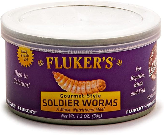 Fluker's Gourmet Canned Food for Reptiles, Fish, Birds and Small Animals, Soldier worms, 1.2 oz