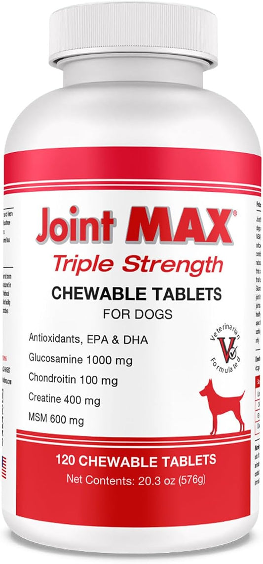 PHS Joint MAX Triple Strength (TS) Chewable Tablets for Dogs - Glucosamine, Chondroitin, MSM - Vitamins, and Antioxidants - Hip and Joint Pain Relief and Support Supplement - Made in USA - 120 Tablets