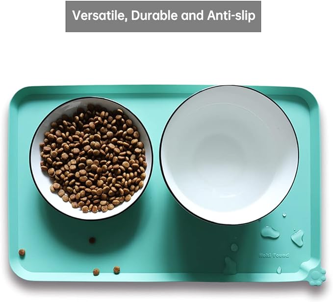 Hoki Found Silicone Pet Food Mats Tray - Non Slip Pet Dog Cat Bowl Mats Placemat - Dog Cat Food Mats - Waterproof Dog Pet Cat Feeding Mat -Pet Water Mats for Carpet - Cool Mint