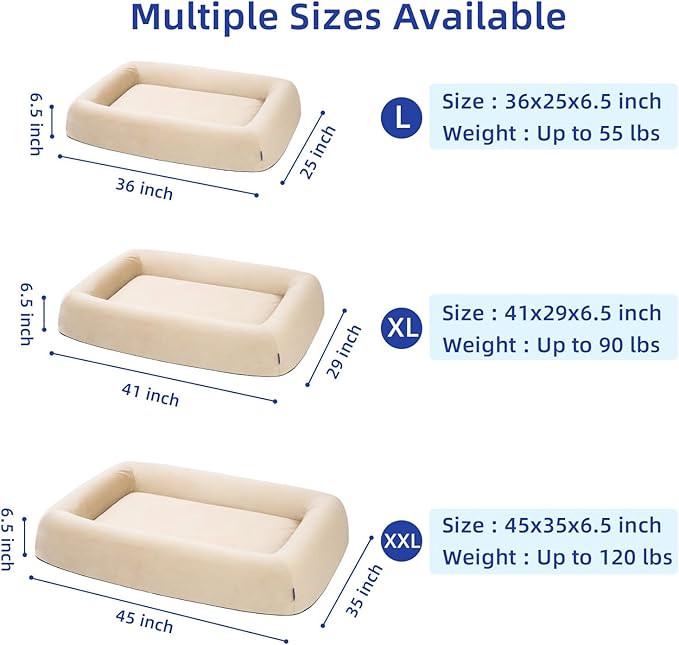 Orthopedic Dog Bed for Large Dogs Waterproof Pet Bed Soft Sofa with Two Fabrics Washable Removable Cover Egg Foam Support Anti-Slip Bottom Extra Head and Neck Support Sleeper,XL Beige