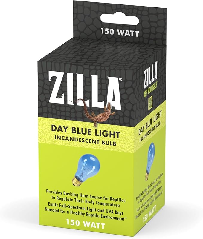 Zilla Reptile Terrarium Incandescent Heat Bulb, Day Blue, 150 Watts