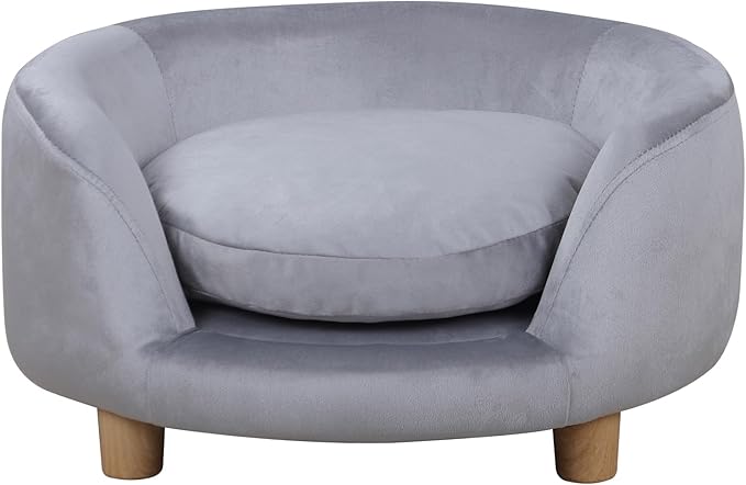 Dog Sofas and Chairs for Small Pet/Dog Sofa Chair with Soft Velvet Fabric / /Wooden Frame Cat Sofa Chair/Dog Sofa Bed with Washable Cushion for Small Dog Rest Using (grey)